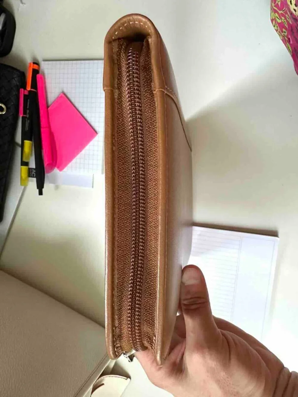 Levenger Leather Junior Ambi-Folio Notepad case LikeNew Brown Zip-around w/ box